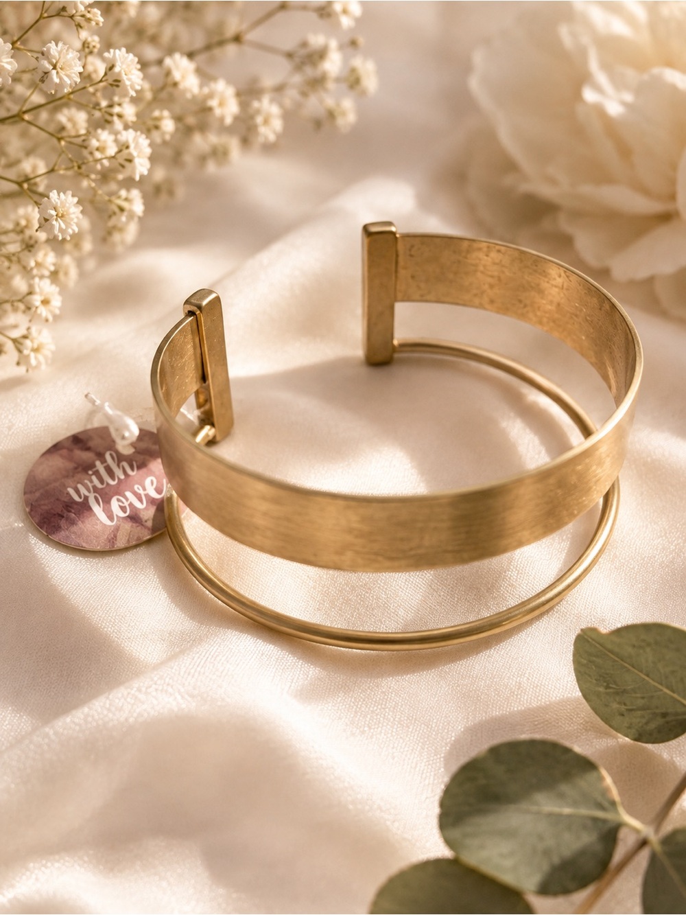 Gold Double-Band Cuff Bracelet - Women's Fashion Jewelry